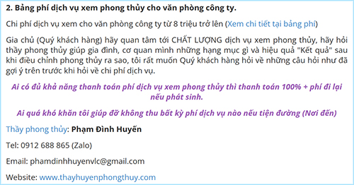 phi dich vu xem phong thuy toi nha xem
